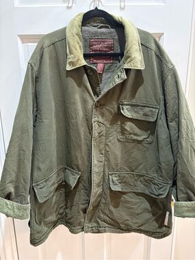 Abercrombie & Fitch Olive Green Canvas Field Coat with Corduroy Collar